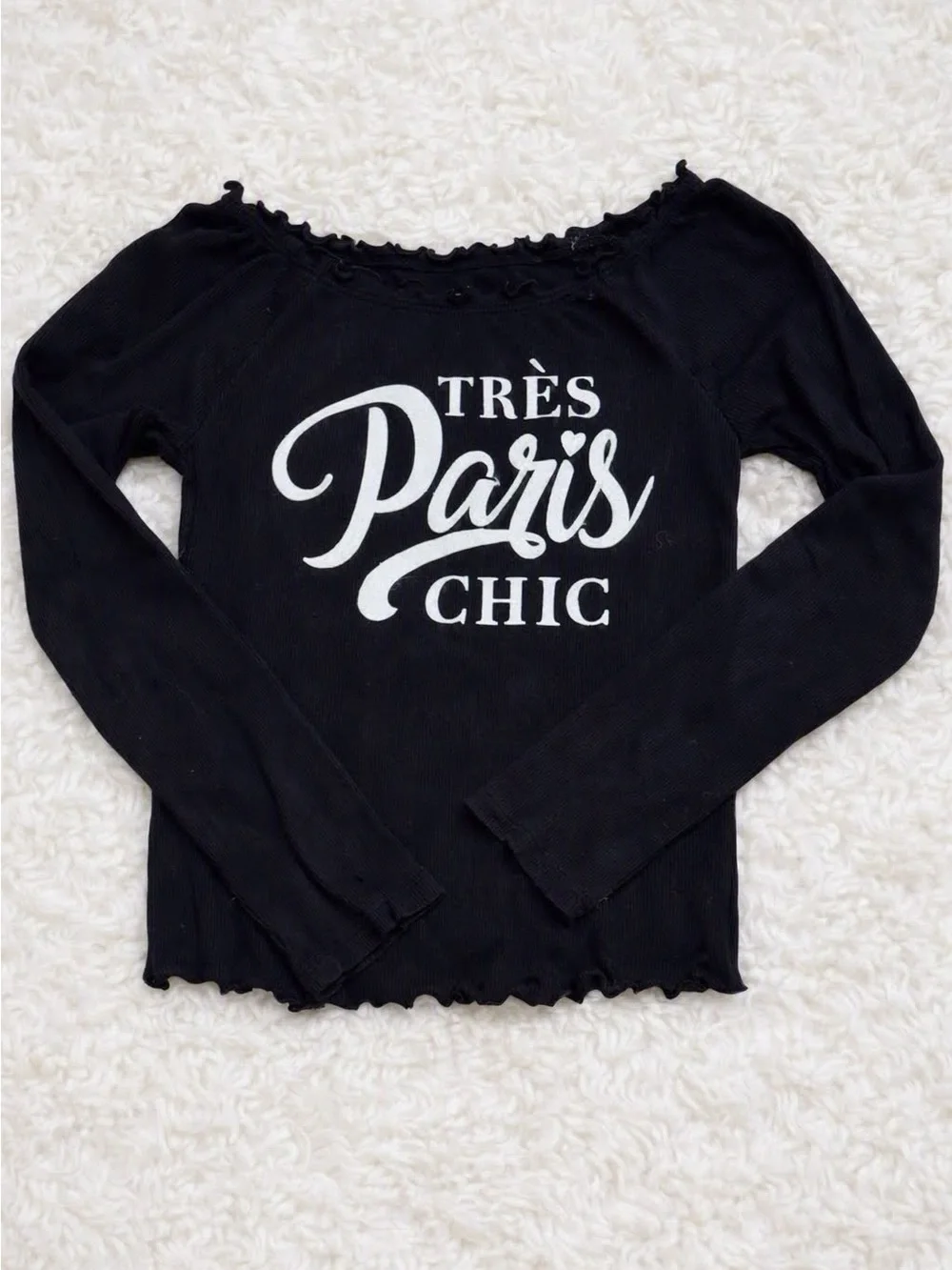 Justice “Très Paris Chic” Black Long Sleeve Top – Size 8
